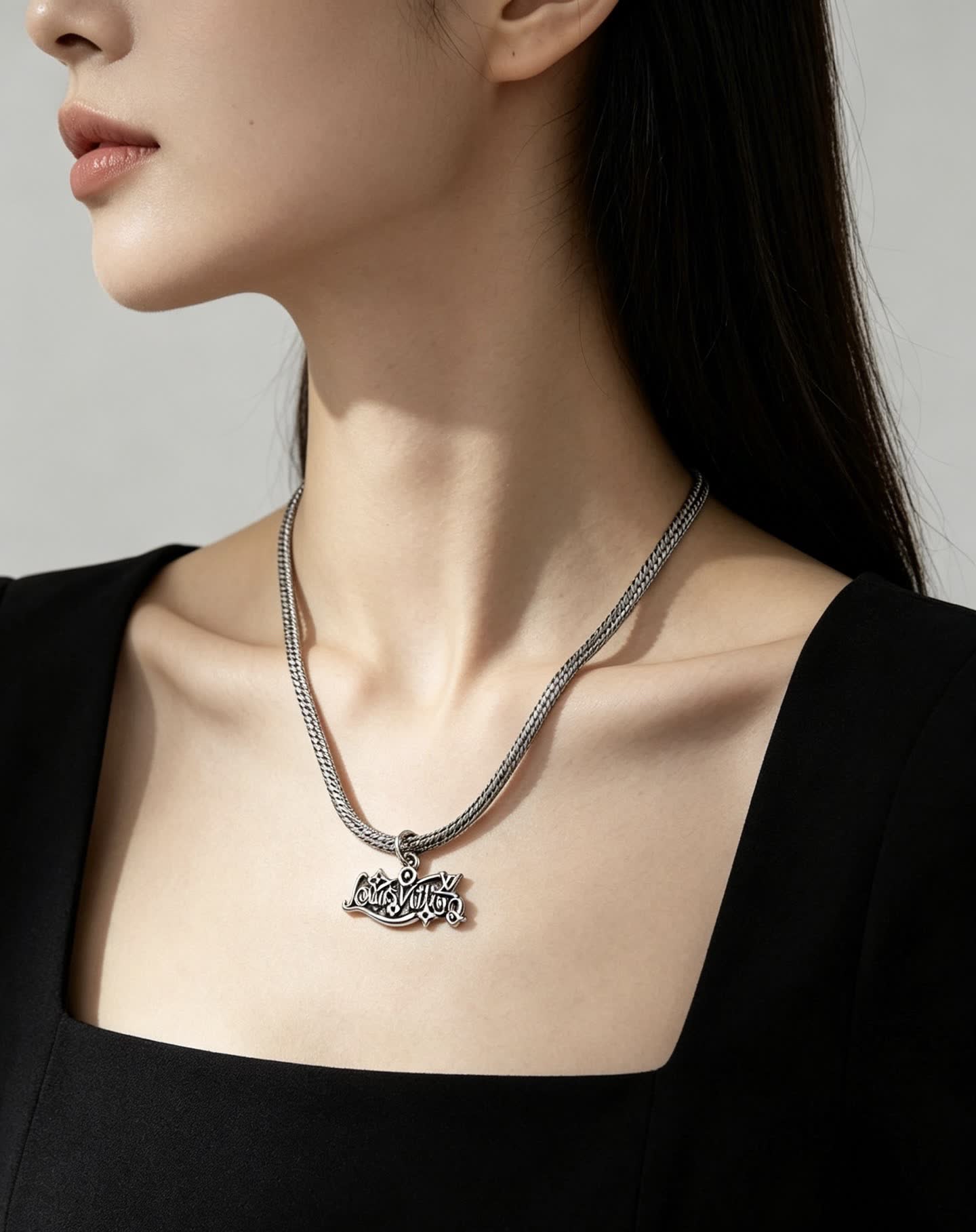 Louis Vuitton Silver Chain with Logo Pendant